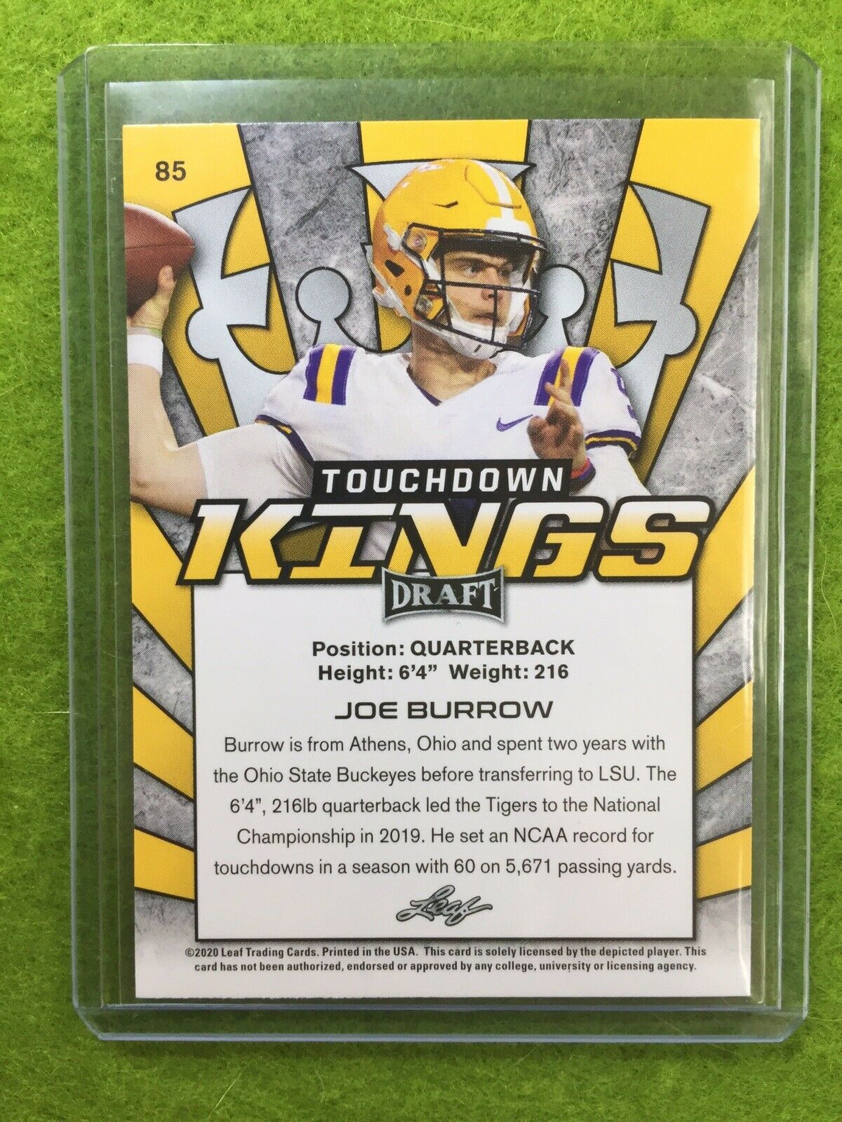 JOE BURROW ROOKIE INSERT CARD JERSEY #9 LSU GOLD 2020 Leaf Draft TOUCHDOWN KINGS