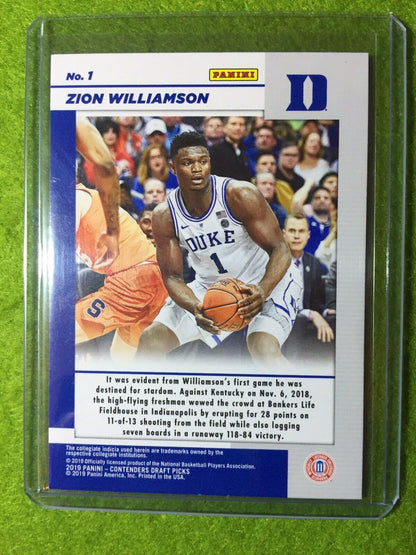 ZION WILLIAMSON ROOKIE CARD PANINI RC DUKE JERSEY #1 PELICANS 2019 Contenders rc