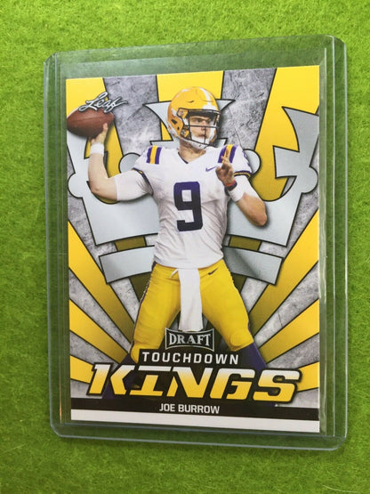 JOE BURROW ROOKIE INSERT CARD JERSEY #9 LSU GOLD 2020 Leaf Draft TOUCHDOWN KINGS