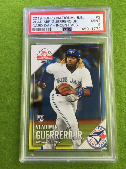 VLADIMIR GUERRERO JR ROOKIE CARD JERSEY #27 BLUE JAYS PSA 9 MINT RC - 2019 TOPPS