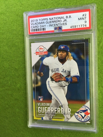 VLADIMIR GUERRERO JR ROOKIE CARD JERSEY #27 BLUE JAYS PSA 9 MINT RC - 2019 TOPPS