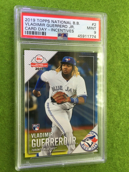 VLADIMIR GUERRERO JR ROOKIE CARD JERSEY #27 BLUE JAYS PSA 9 MINT RC - 2019 TOPPS