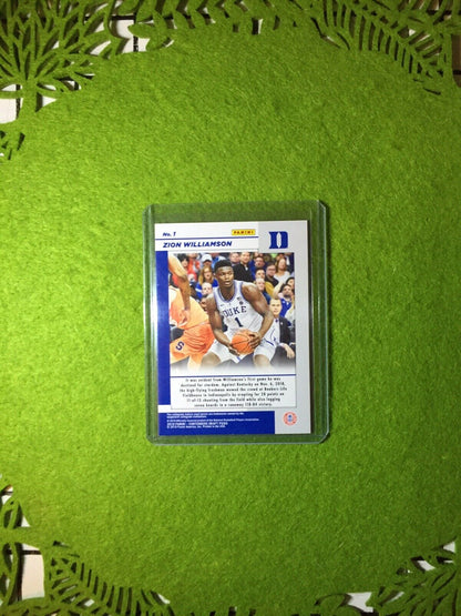 ZION WILLIAMSON ROOKIE CARD PANINI RC DUKE JERSEY #1 PELICANS 2019 Contenders rc