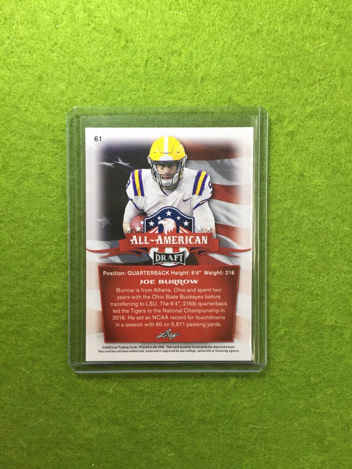 JOE BURROW ROOKIE CARD JERSEY#9 LSU RC 2020 Leaf Football All American SP INSERT